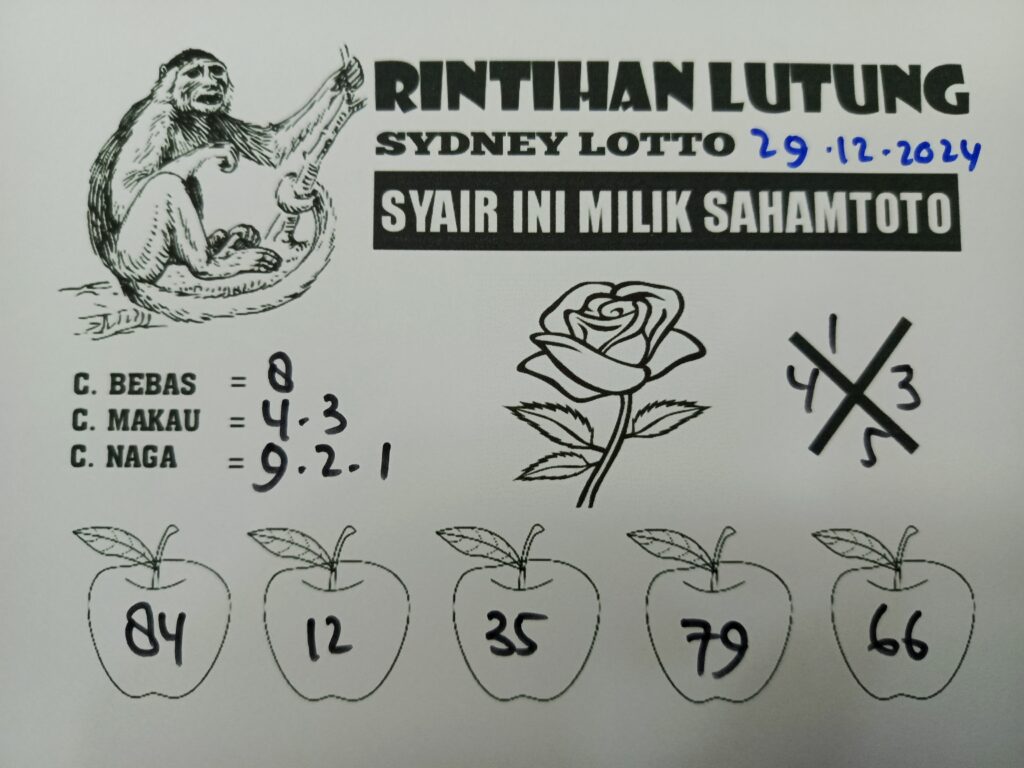 Syair Rintihan Lutung Sydney Lotto Hari Ini Minggu 29 Desember 2024