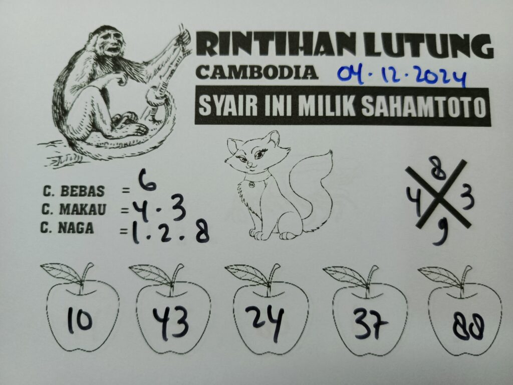 Syair Rintihan Lutung Cambodia hari ini Rabu 04 Desember 2024