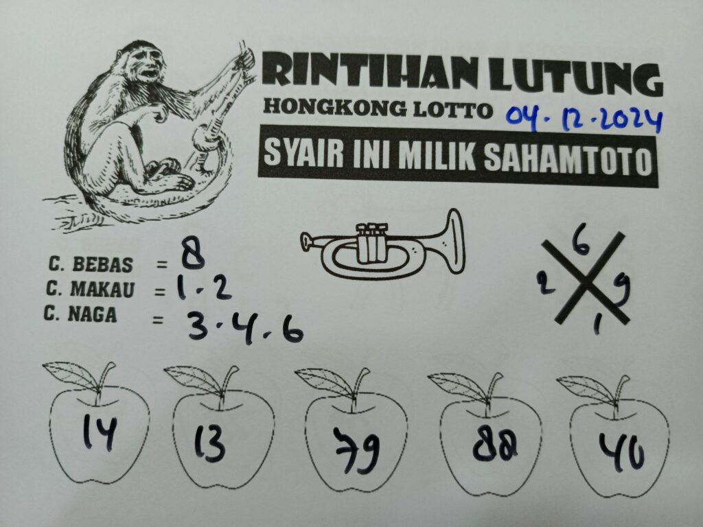 Syair Rintihan Lutung Hongkong lotto hari ini Rabu 04 Desember 2024