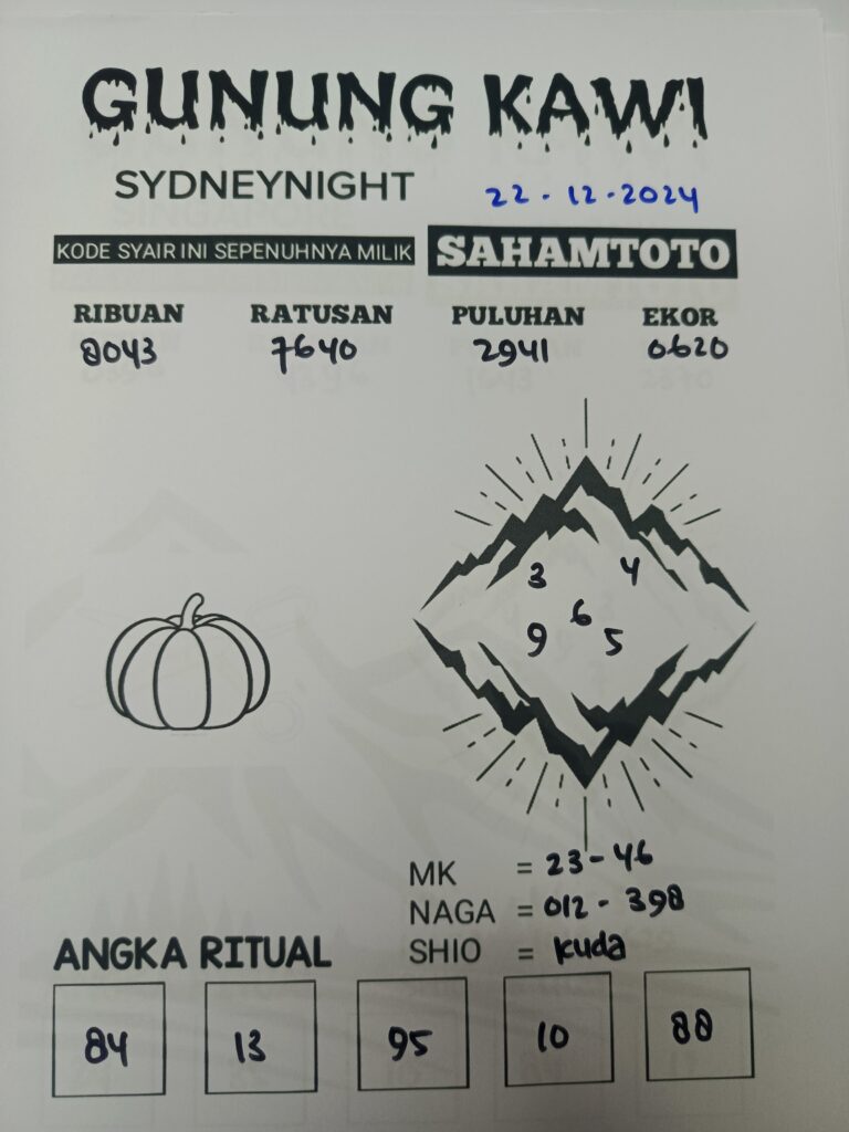 Syair Gunung kawi Sydney Night Hari Ini Minggu 22 Desember 2024