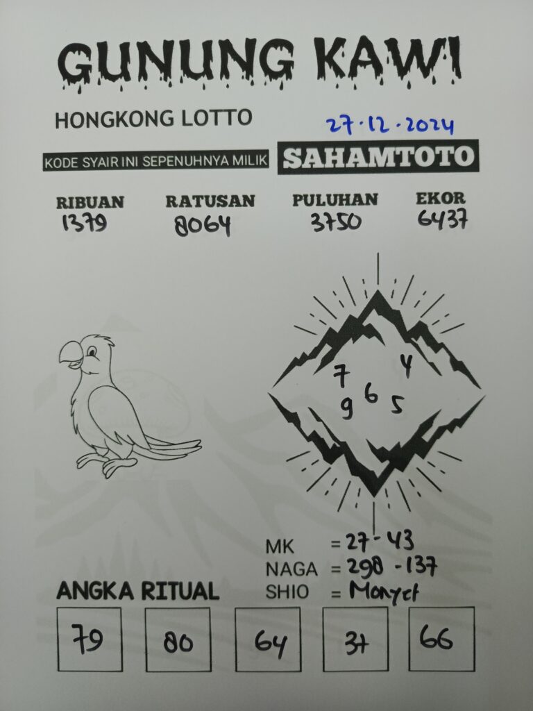 Syair Gunung kawi Hongkong lotto Hari Ini Jumat 27 Desember 2024