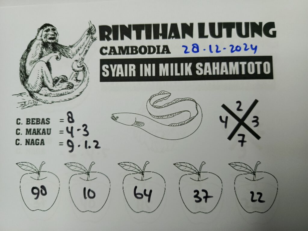 Syair Rintihan Lutung Cambodia Hari Ini Sabtu 28 Desember 2024