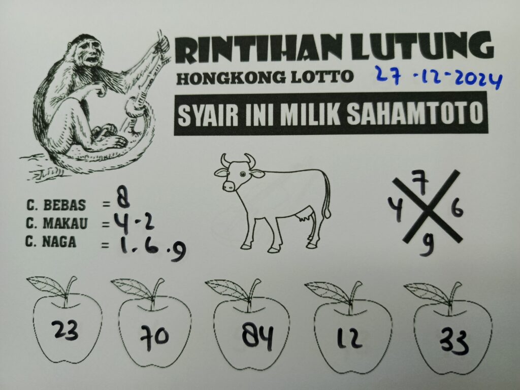 Syair Rintihan Lutung Hongkong lotto Hari Ini Jumat 27 Desember 2024