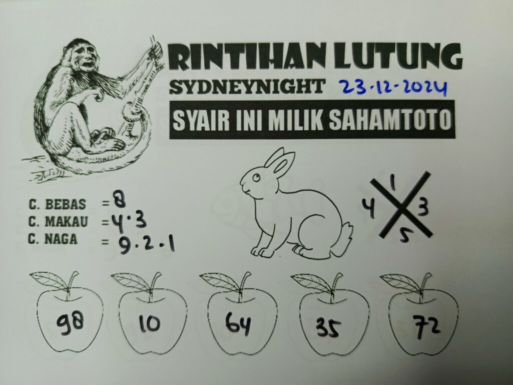 Syair Rintihan Lutung SYDNEY Night Hari Ini Senin 23 Desember 2024