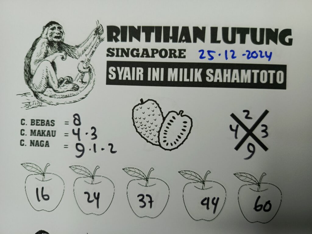 Syair Rintihan Lutung Singapore Pools Hari Ini Rabu 25 Desember 2024