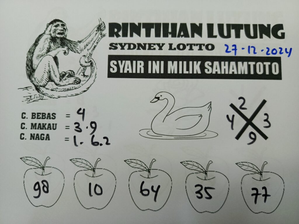 Syair Rintihan Lutung Sydney lotto Hari Ini Jumat 27 Desember 2024