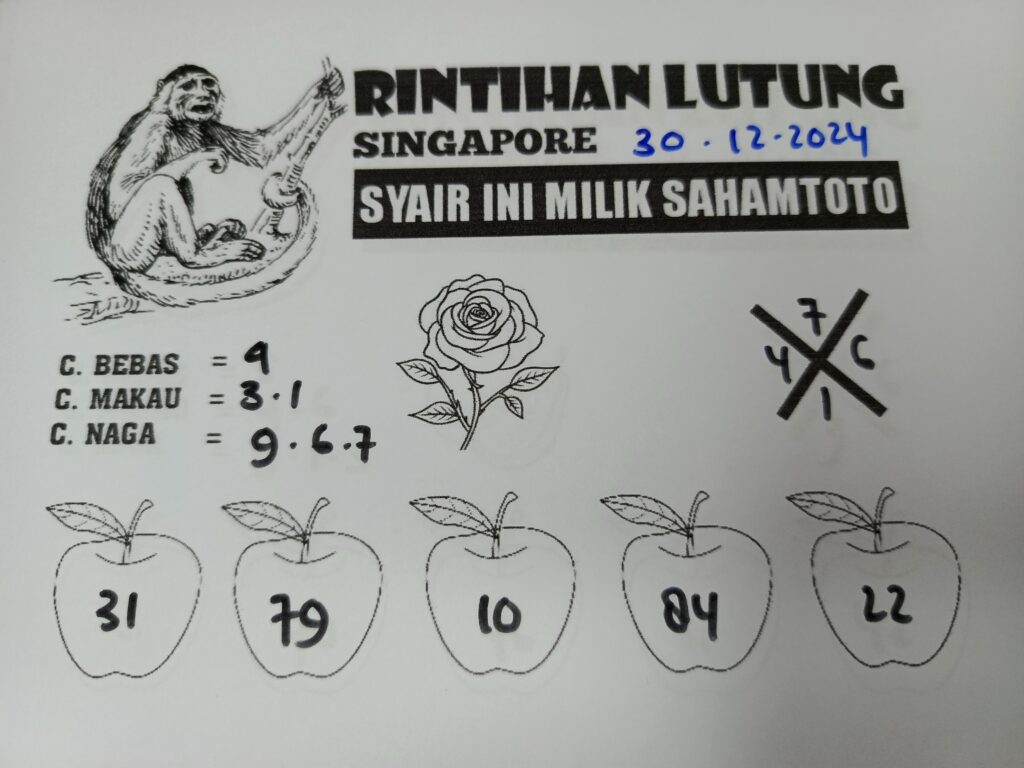 Syair Rintihan Lutung Singapore Pools, Senin 30 Desember 2024