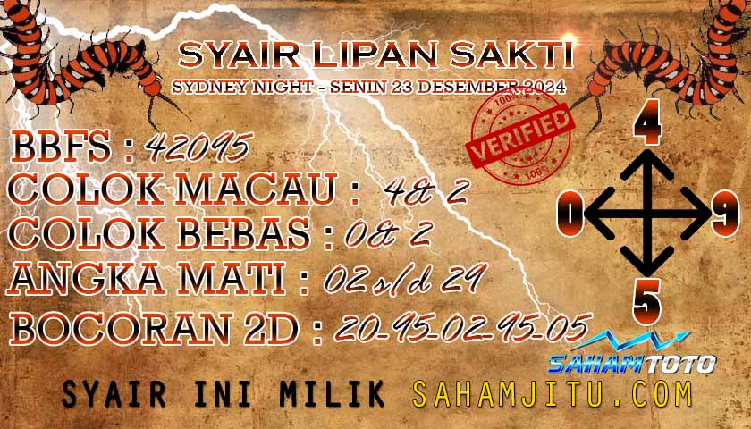 Syair Lipan Sakti SYDNEY Night Hari Ini Senin 23 Desember 2024