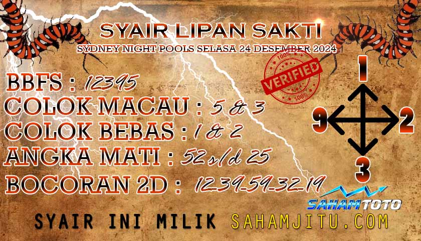 Syair Lipan Sakti SYDNEY Night Hari Ini Selasa 24 Desember 2024