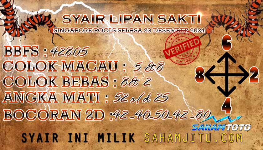 Syair Lipan Sakti Singapore Pools  Hari Ini Senin 23 Desember 2024