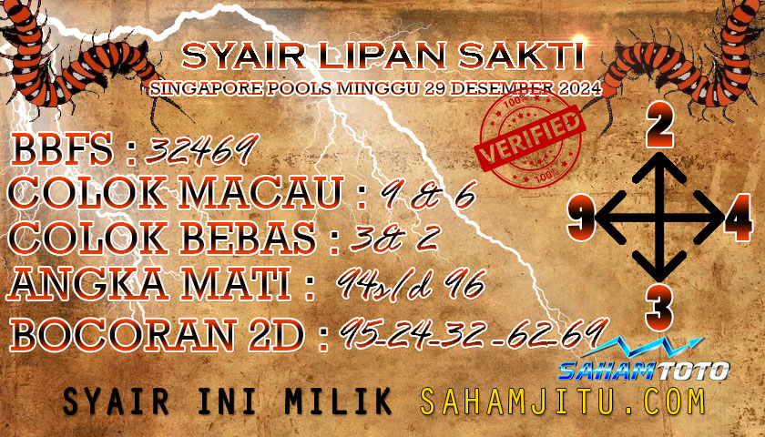 Syair Lipan Sakti Singapore Pools Hari Ini Minggu 29 Desember 2024