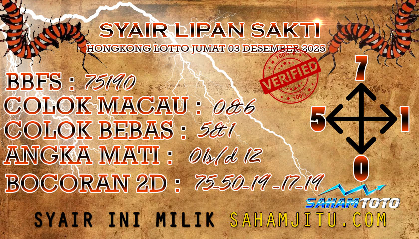 Syair Lipan Sakti hongkong lotto Jumat 03 Januari 2025