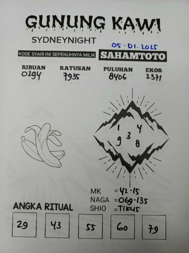 Syair Gunung kawi Sydney Night Hari Senin 06 Januari 2025