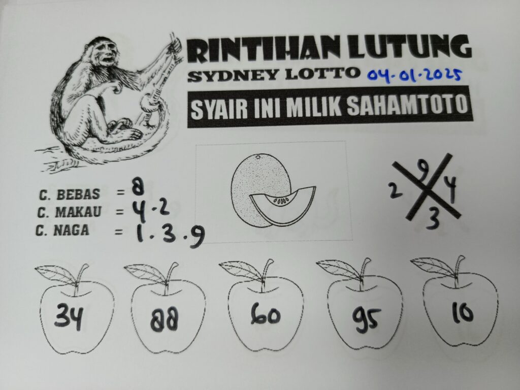 Syair Rintihan Lutung Sydney Lotto Sabtu 04 Januari 2025