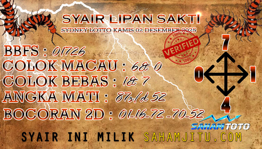 Syair Lipan Sakti Sydney Lotto Kamis 02 Januari 2025