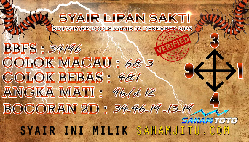 Syair Lipan Sakti Singapore Pools, Kamis 02 Januari 2025