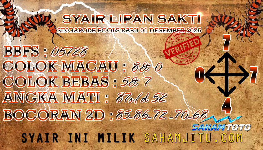 Syair Lipan Sakti Singapore Pools, Rabu 01 Januari 2025