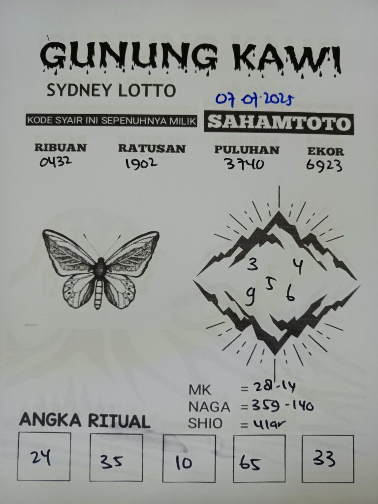 Syair Gunung Kawi Sydney lotto Hari ini Senin 07 Juli 2025
