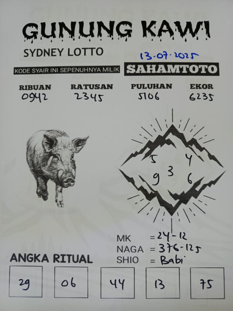 Syair Gunung Kawi Sydney lotto Hari ini Minggu 13 Juli 2025