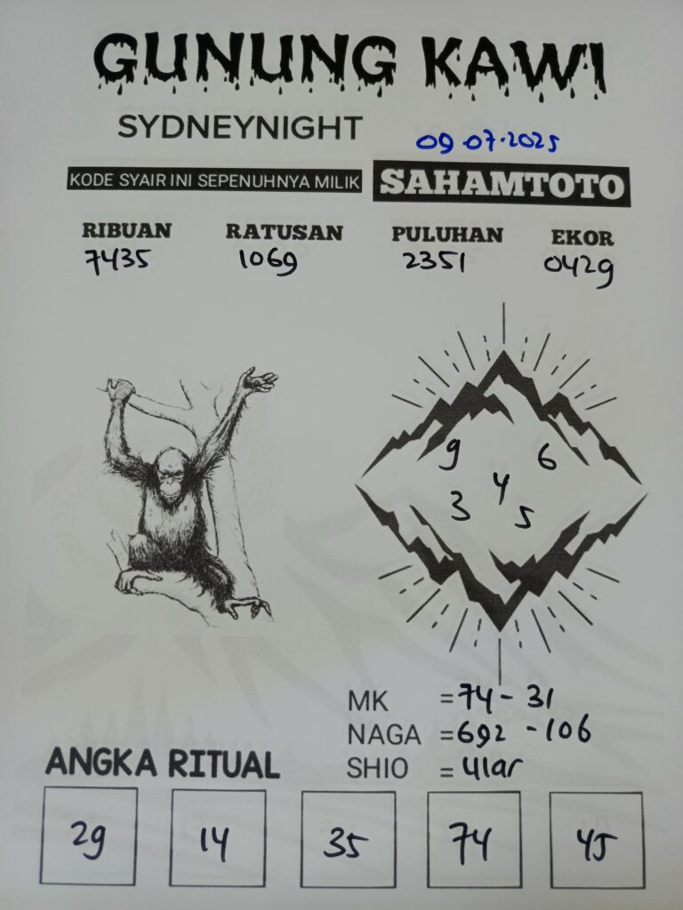 Syair Gunung Kawi Sydney Night Hari ini Rabu 09 Juli 2025