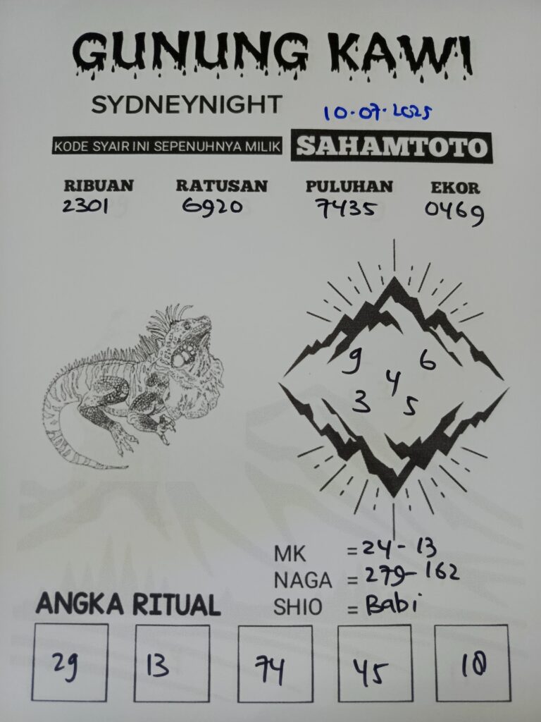 Syair Gunung Kawi Sydney Night Hari ini Kamis 10 Juli 2025