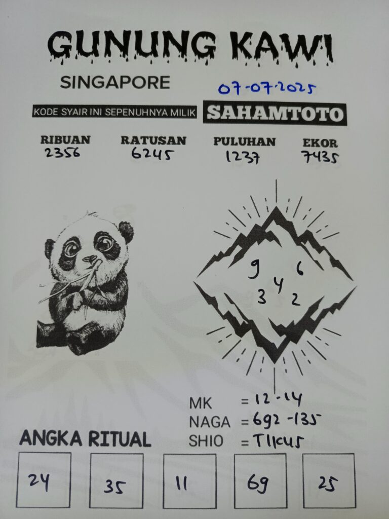 Syair Gunung Kawi Singapore pools Hari ini Senin 07 Juni 2025