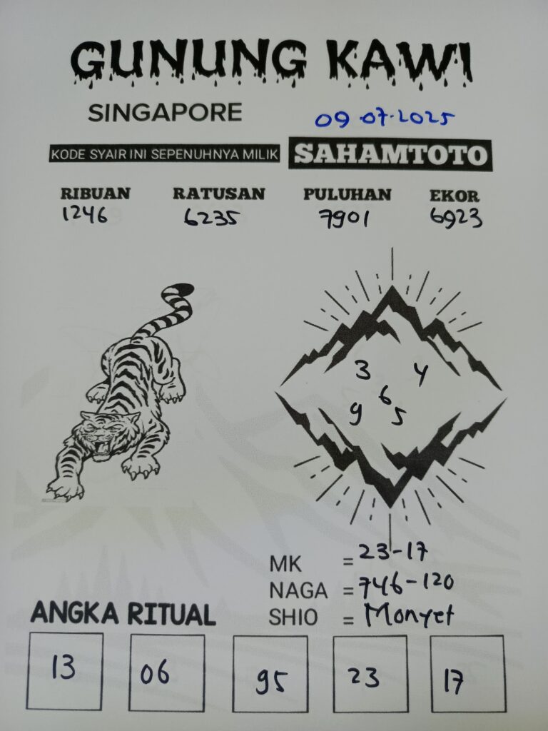 Syair Gunung Kawi Singapore pools Hari ini Rabu 09 Juni 2025