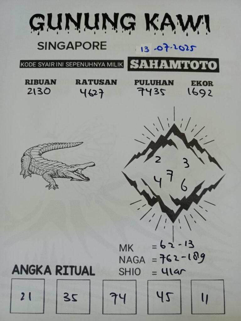 Syair Gunung Kawi Singapore pools Hari ini Minggu 13 Juni 2025