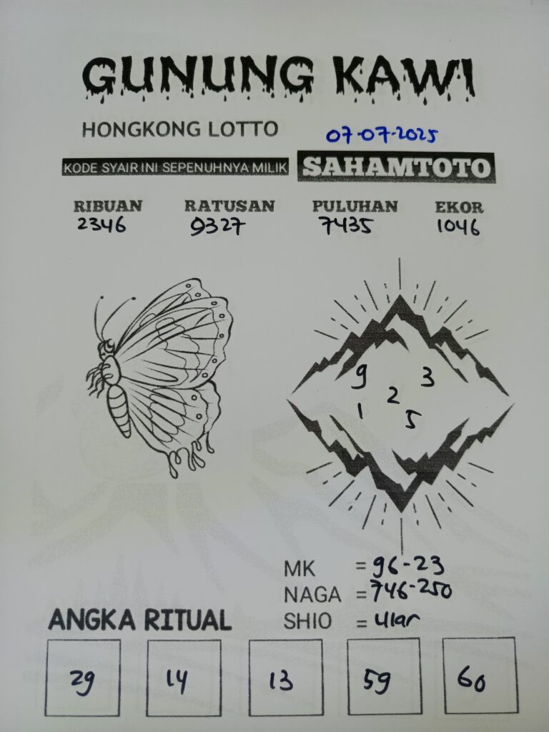 Syair Gunung Kawi Hongkong lotto Hari ini Senin 07 Juli 2025