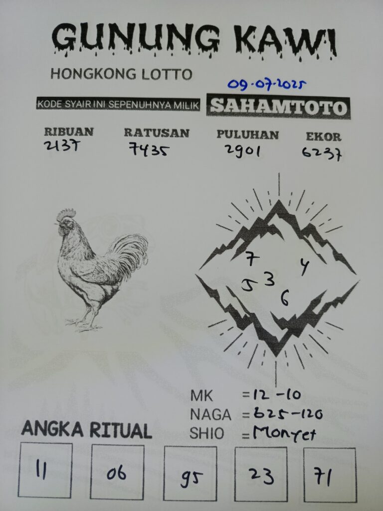 Syair Gunung Kawi Hongkong lotto Hari ini Rabu 09 Juli 2025