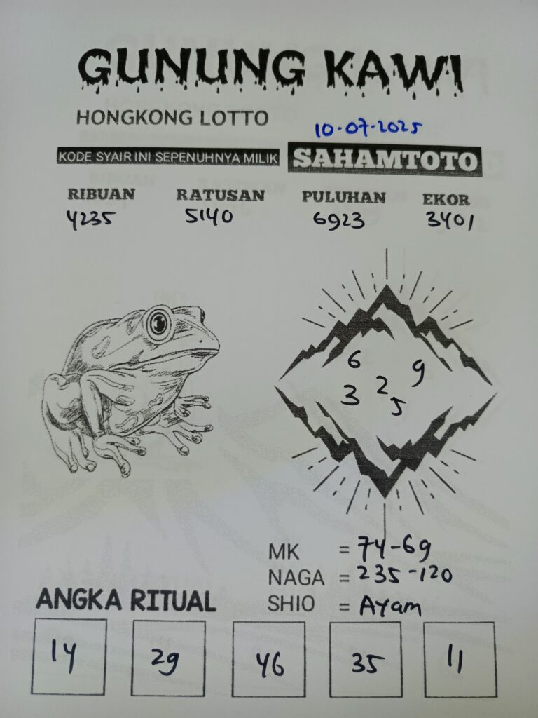 Syair Gunung Kawi Hongkong lotto Hari ini kamis 10 Juli 2025