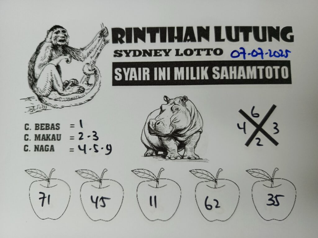Syair Rintihan Lutung Sydney lotto Hari ini Senin 07 Juli 2025