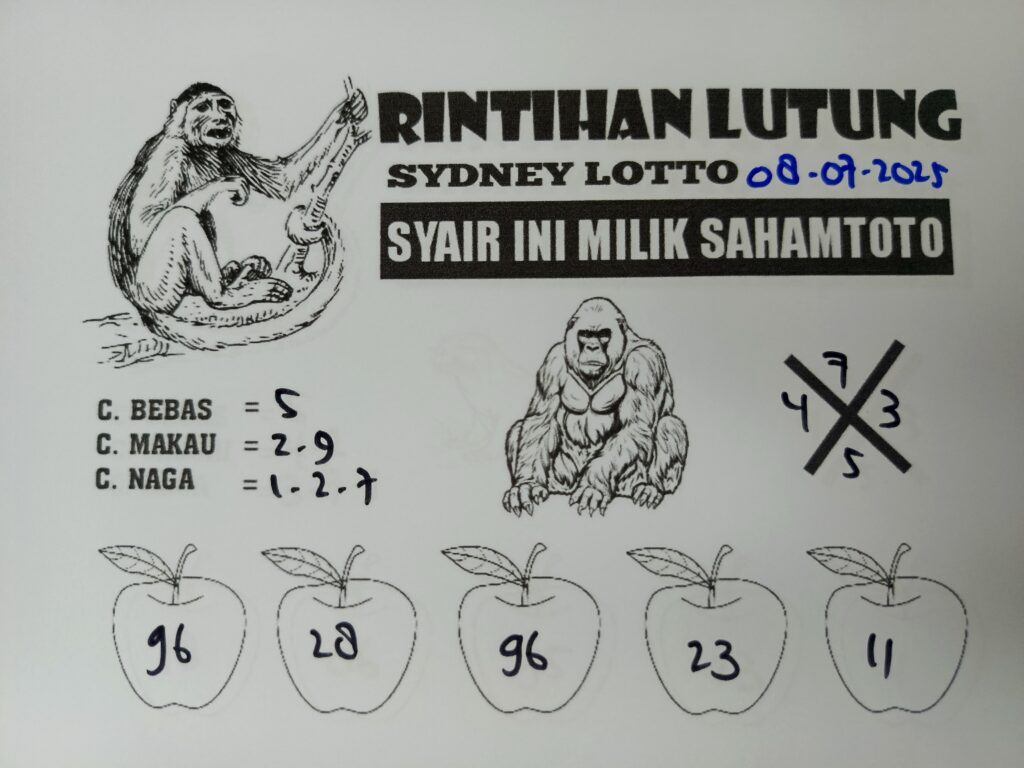 Syair Rintihan Lutung Sydney lotto Hari ini Selasa 08 Juli 2025