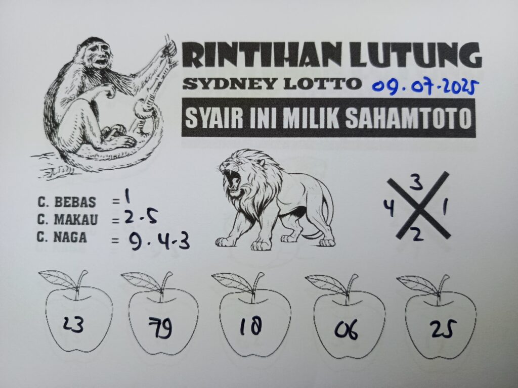 Syair Rintihan Lutung Sydney lotto Hari ini Rabu 09 Juli 2025