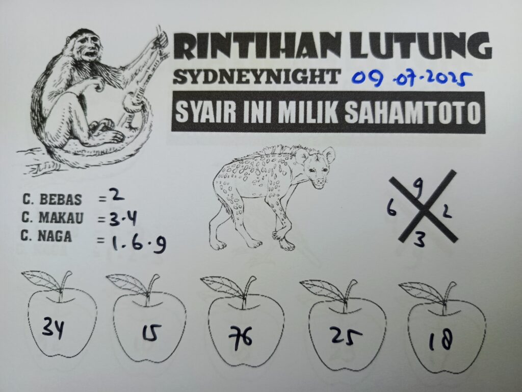Syair Rintihan Lutung Sydney Night Hari ini Rabu 09 Juli 2025