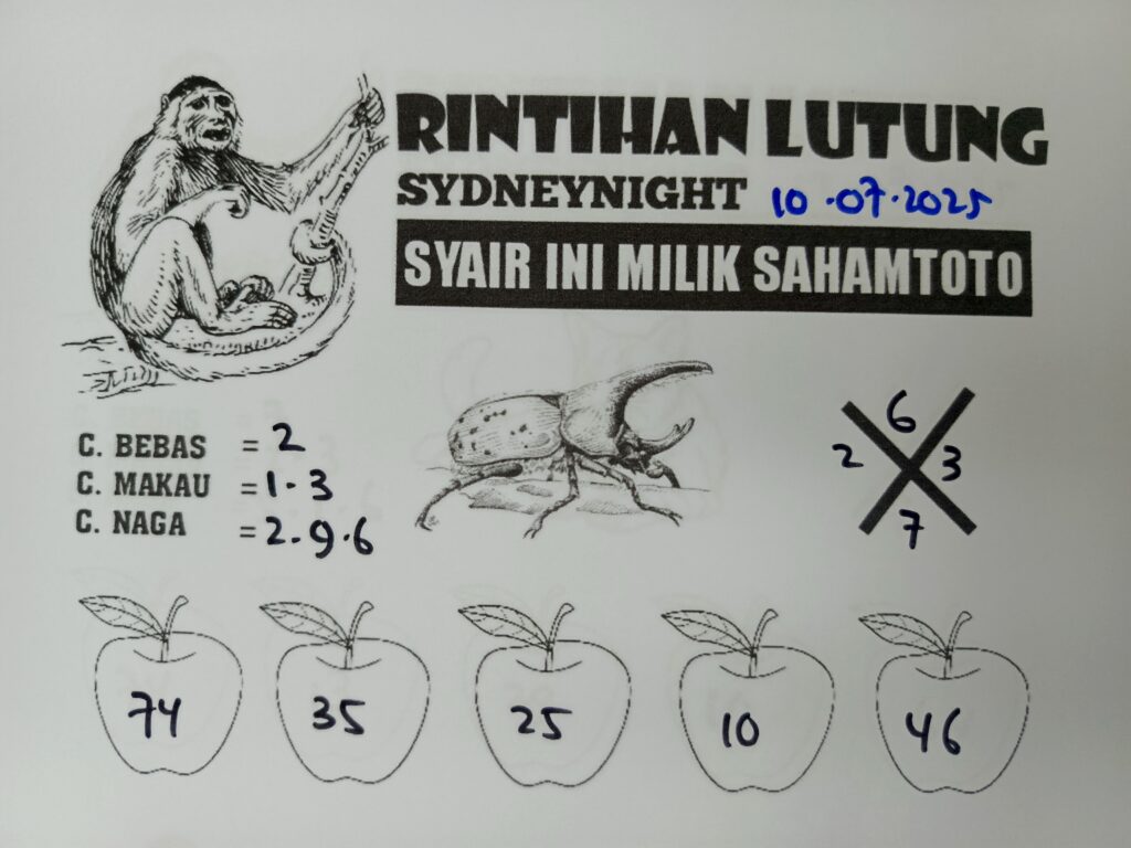 Syair Rintihan Lutung Sydney Night Hari ini Kamis 10 Juli 2025
