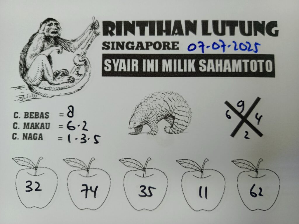 Syair Rintihan Lutung Singapore pools Hari ini Senin 07 Juni 2025