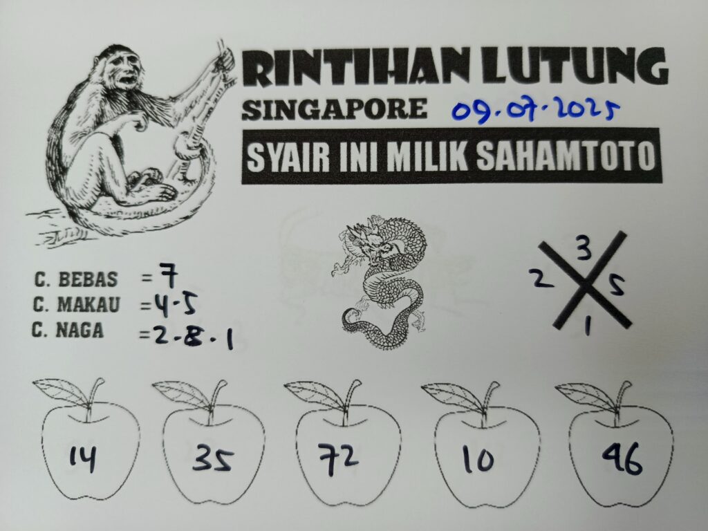 Syair Rintihan Lutung Singapore pools Hari ini Rabu 09 Juni 2025