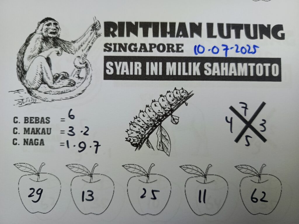Syair Rintihan Lutung Singapore pools Hari ini kamis 10 Juni 2025