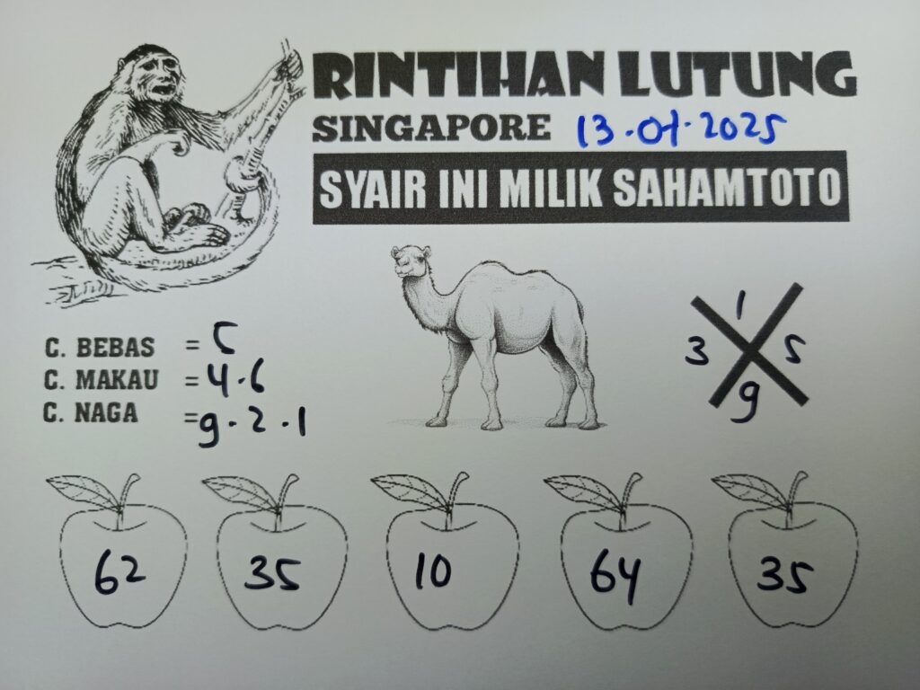 Syair Rintihan Lutung Singapore pools Hari ini Minggu 13 Juni 2025
