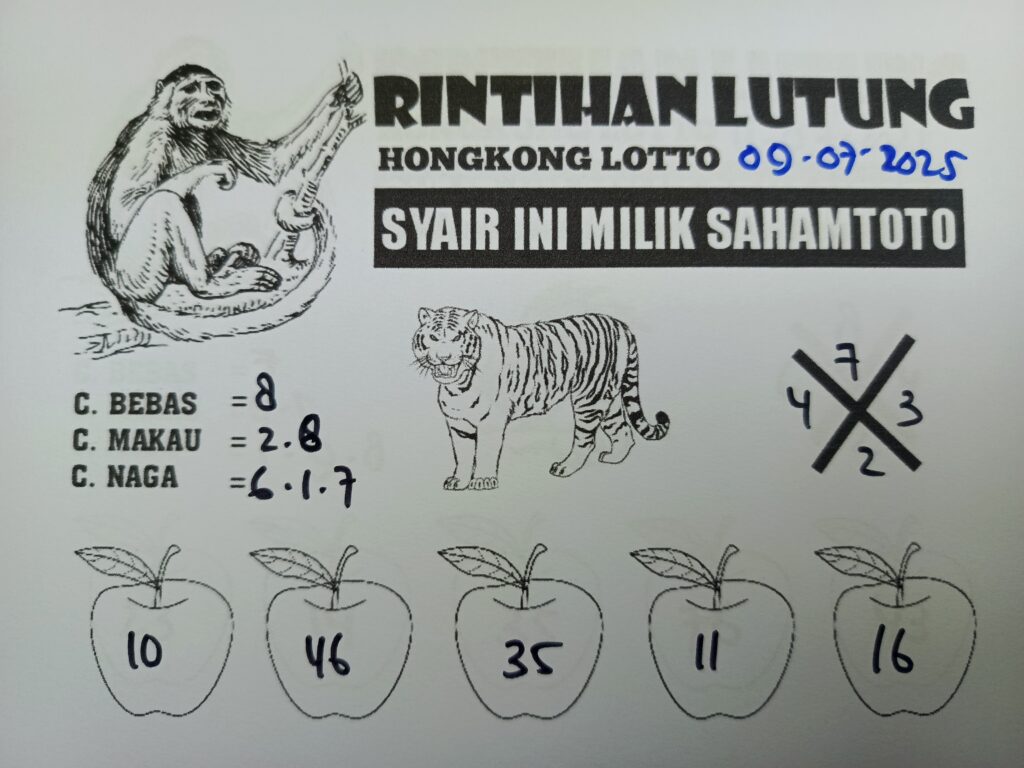Syair Rintihan Lutung Hongkong lotto Hari ini Rabu 09 Juli 2025