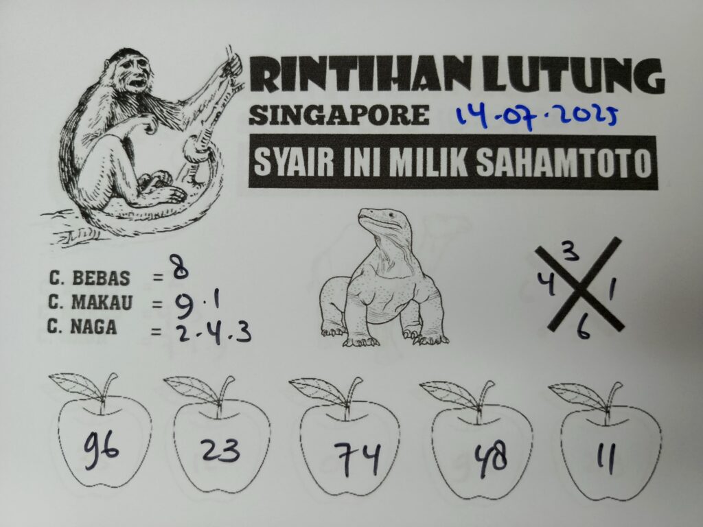 Syair Rintihan Lutung Singapore pools Hari ini Senin 14 Juni 2025