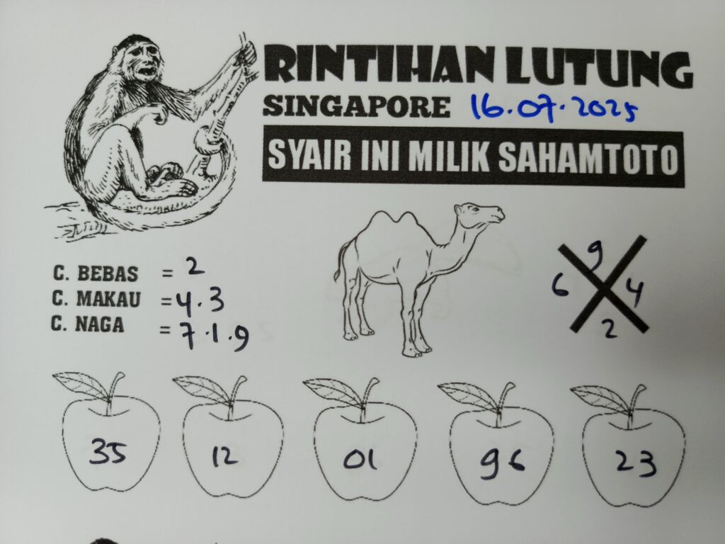 Syair Rintihan Lutung Singapore pools Hari ini Rabu 16 Juni 2025