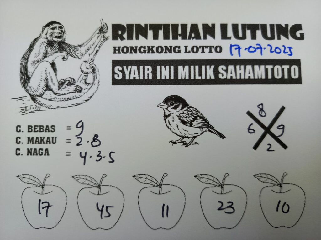 Syair Rintihan Lutung Hongkong lotto Hari ini Kamis 17 Juli 2025