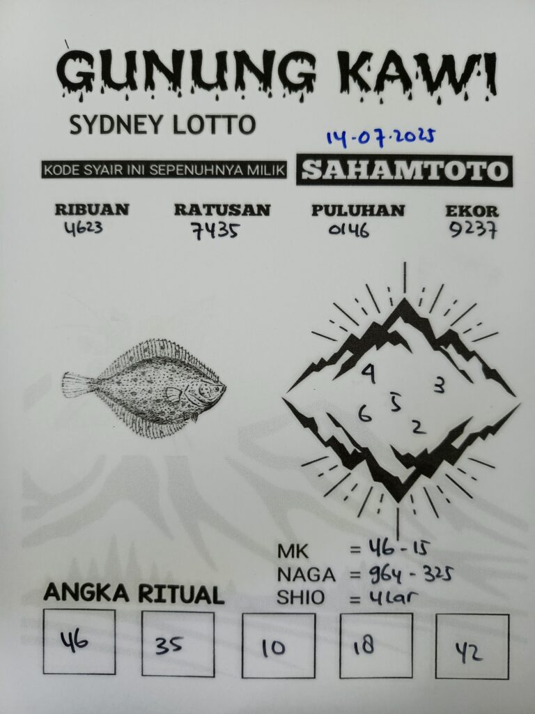 Syair Gunung Kawi Sydney lotto Hari ini Senin 14 Juli 2025