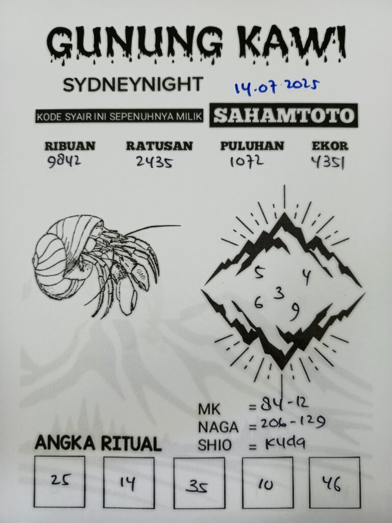 Syair Gunung Kawi Sydney Night Hari ini Senin 14 Juli 2025