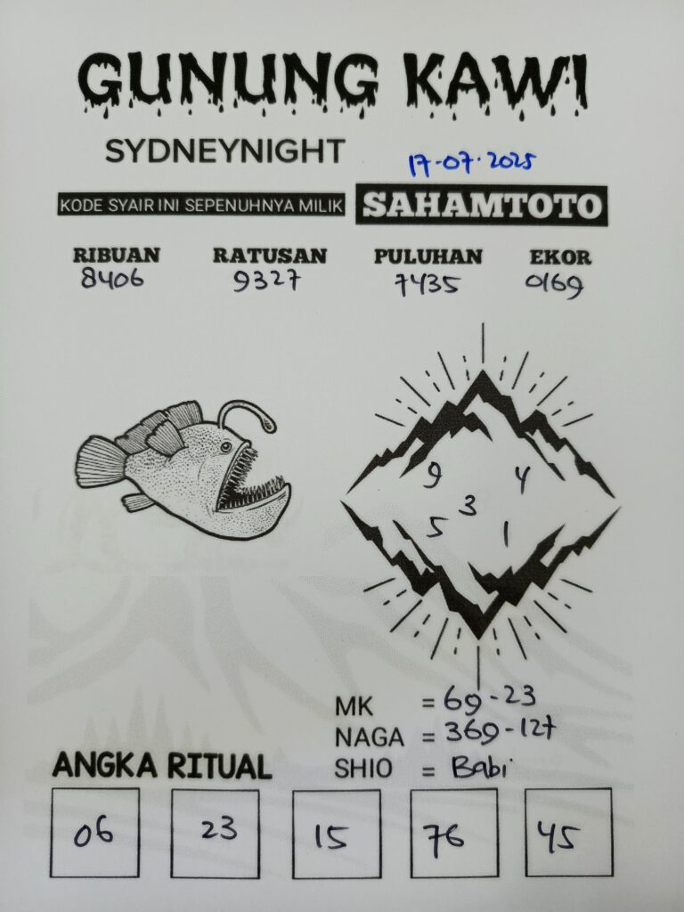 Syair Gunung Kawi Sydney Night Hari ini Kamis 16 Juli 2025