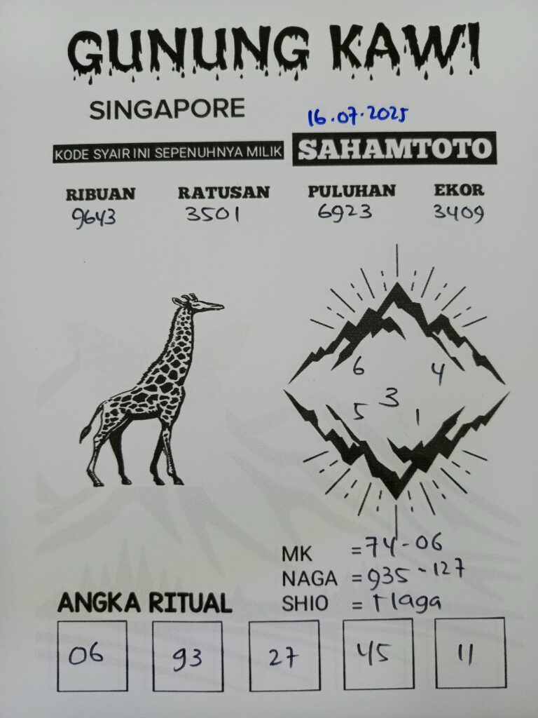Syair Gunung Kawi Singapore pools Hari ini Rabu 16 Juni 2025