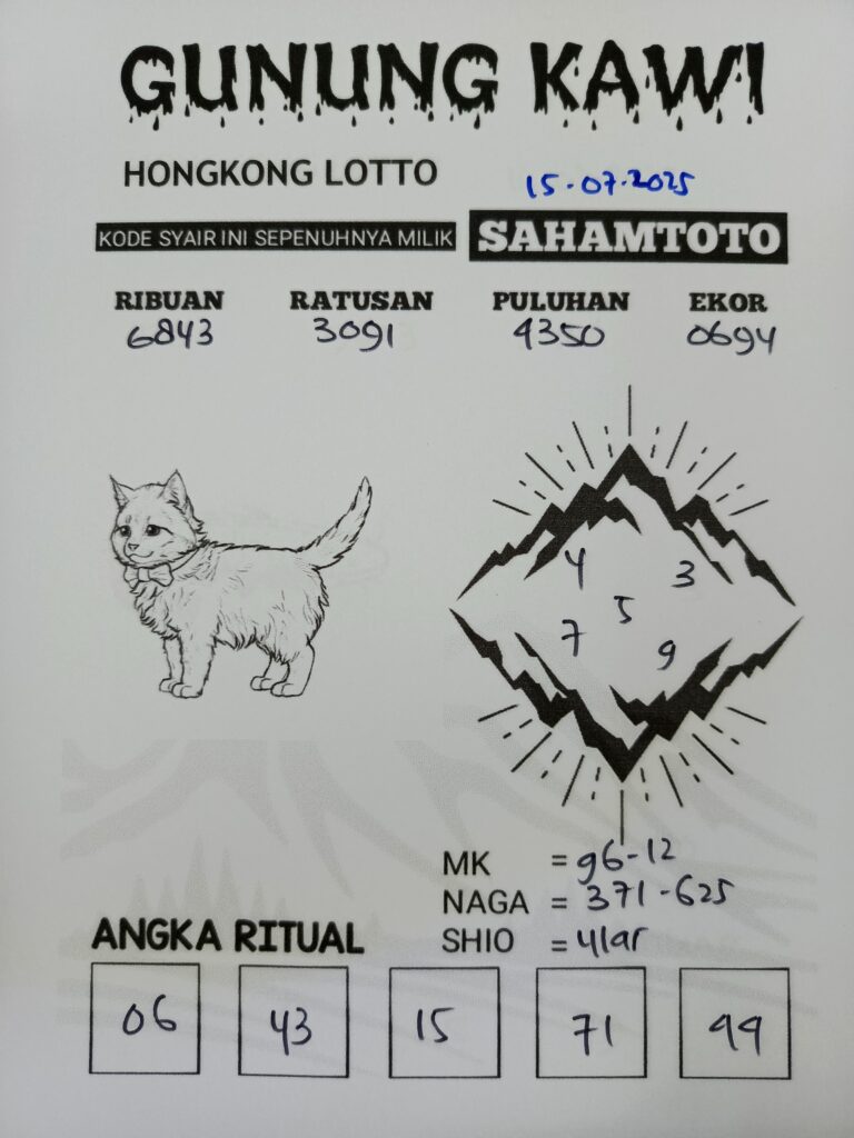 Syair Gunung Kawi Hongkong lotto Hari ini Selasa 15 Juli 2025