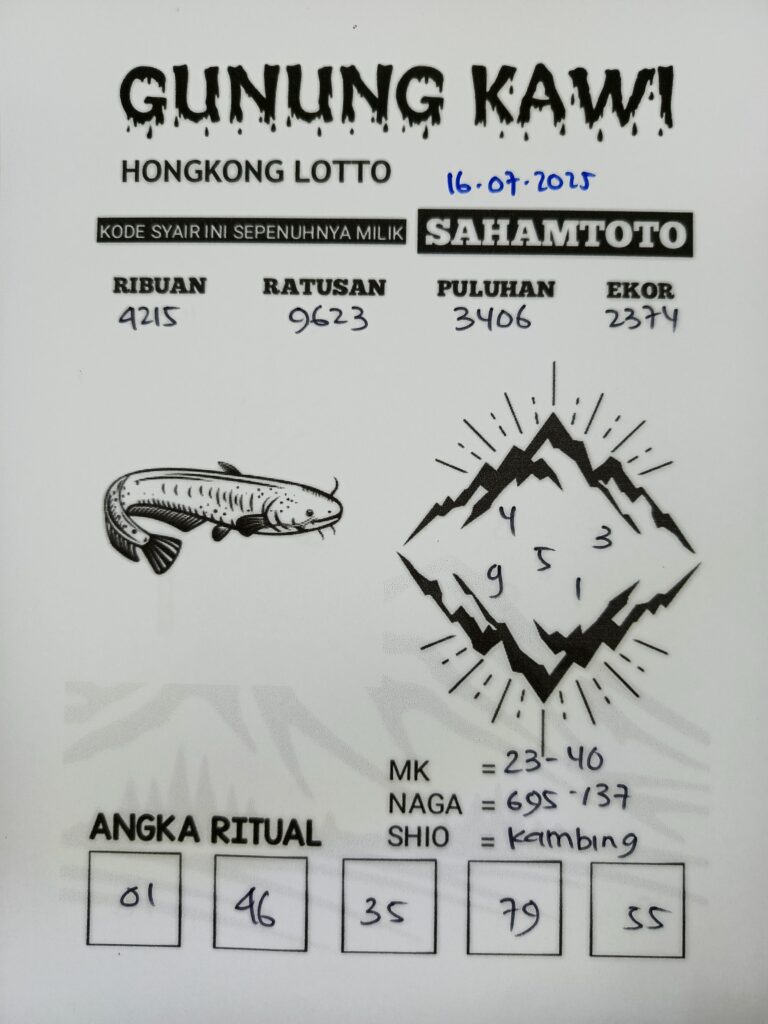 Syair Gunung Kawi Hongkong lotto Hari ini Rabu 16 Juli 2025
